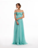 Ocean Bloom Off-Shoulder Evening Gown