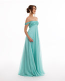 Ocean Bloom Off-Shoulder Evening Gown