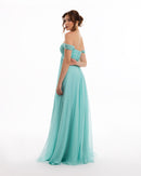 Ocean Bloom Off-Shoulder Evening Gown