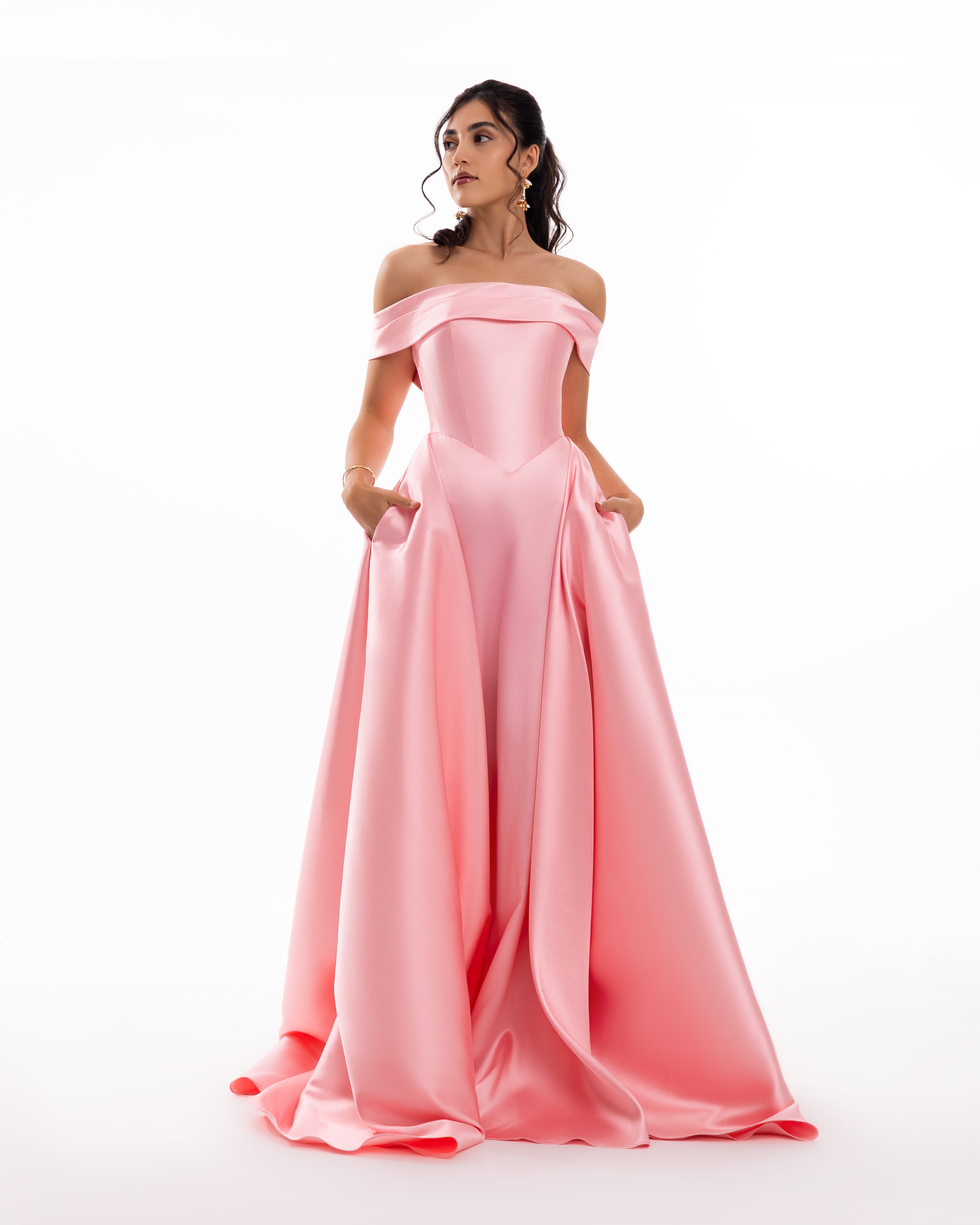 Rose Bloom Off-Shoulder Evening Gown