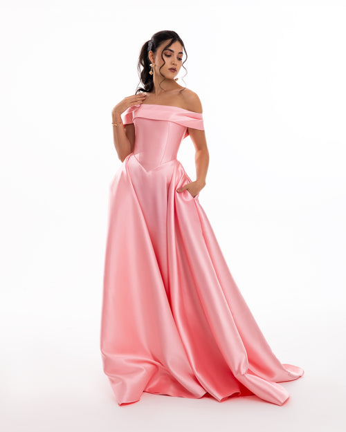 Rose Bloom Off-Shoulder Evening Gown
