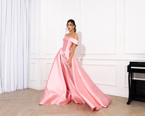 Rose Bloom Off-Shoulder Evening Gown