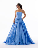 Sky Blue Strapless Evening Gown