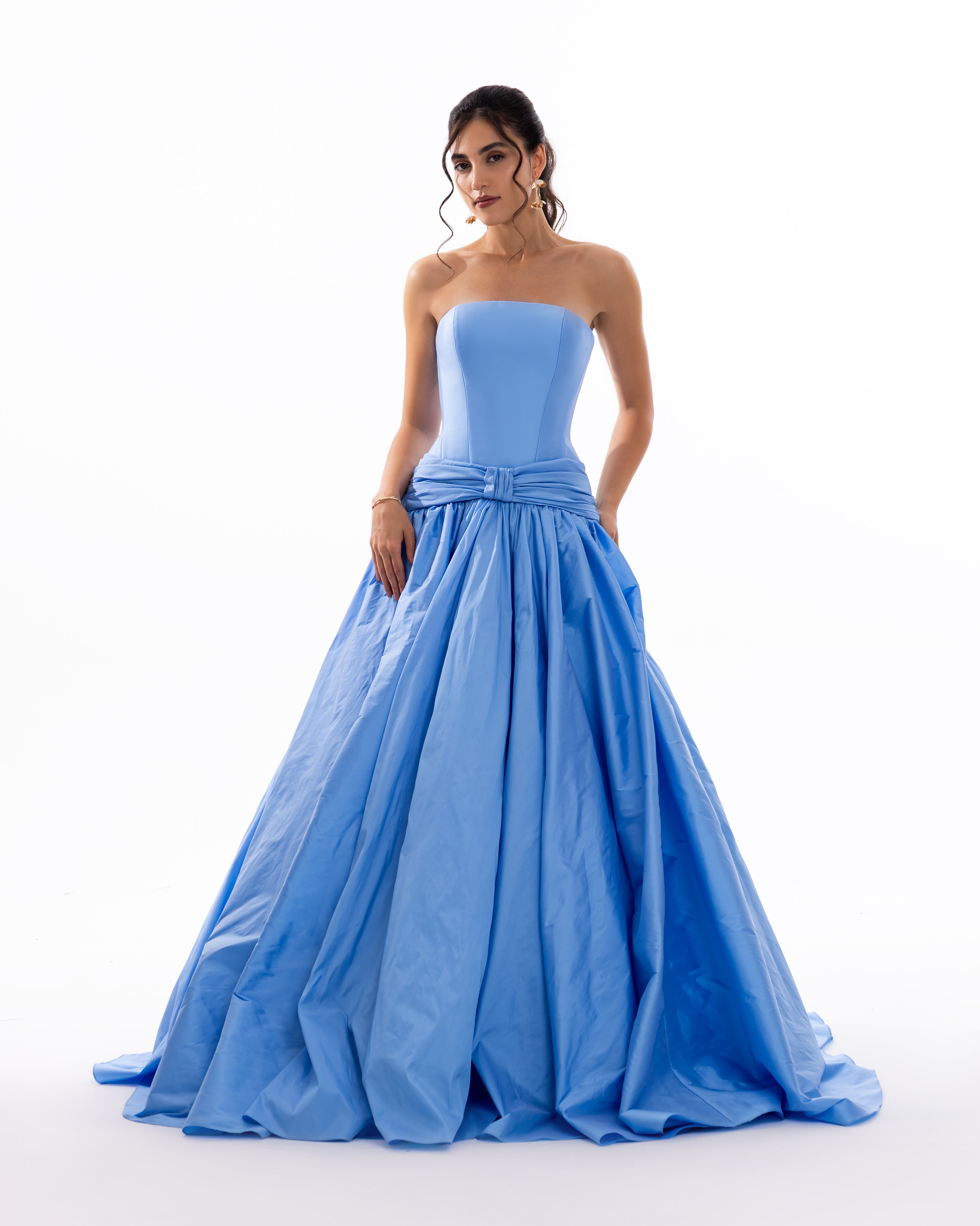 Sky Blue Strapless Evening Gown