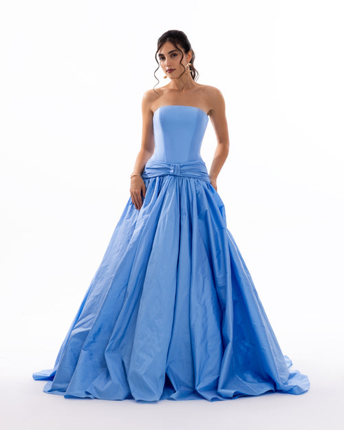 Sky Blue Strapless Evening Gown