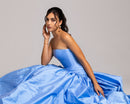 Sky Blue Strapless Evening Gown