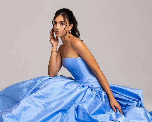 Sky Blue Strapless Evening Gown