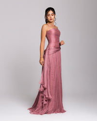 Dusty Rose Strapless Pleated Evening Gown