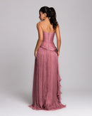 Dusty Rose Strapless Pleated Evening Gown