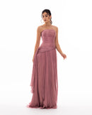 Dusty Rose Strapless Pleated Evening Gown