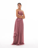 Dusty Rose Strapless Pleated Evening Gown