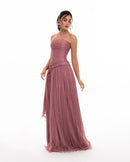 Dusty Rose Strapless Pleated Evening Gown