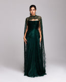Emerald Green Lace Cape Evening Gown