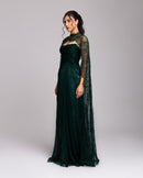 Emerald Green Lace Cape Evening Gown