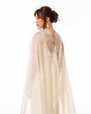 Ivory Cape Column Evening Gown