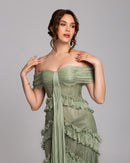 Sage Green Ruffle Lace Evening Gown