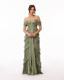 Sage Green Ruffle Lace Evening Gown