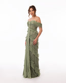 Sage Green Ruffle Lace Evening Gown
