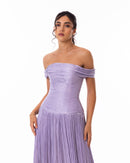Lavender Off-Shoulder Pleated Evening Gown