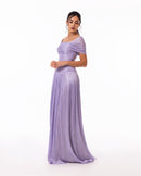 Lavender Off-Shoulder Pleated Evening Gown