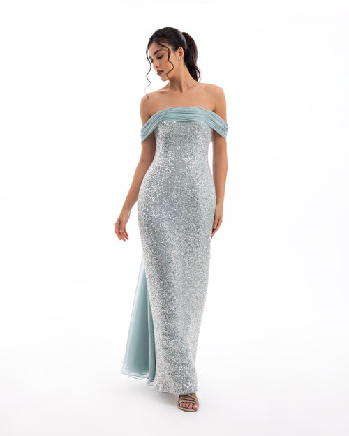 Crystal Mist Off-Shoulder Gown