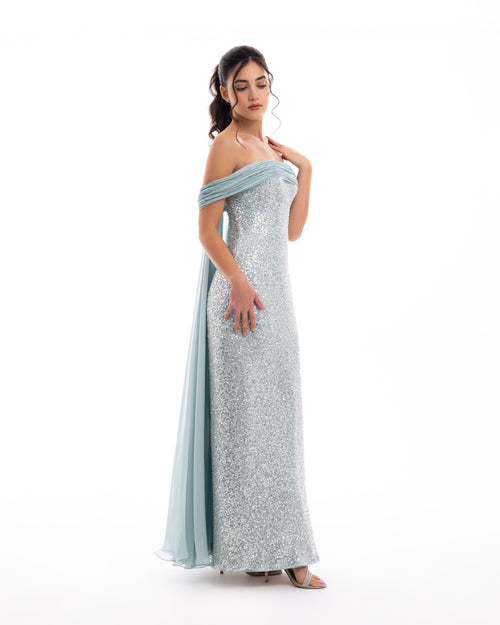 Crystal Mist Off-Shoulder Gown
