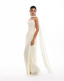 Pearl Ivory Chiffon Draped Gown