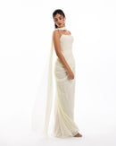 Pearl Ivory Chiffon Draped Gown