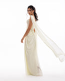 Pearl Ivory Chiffon Draped Gown