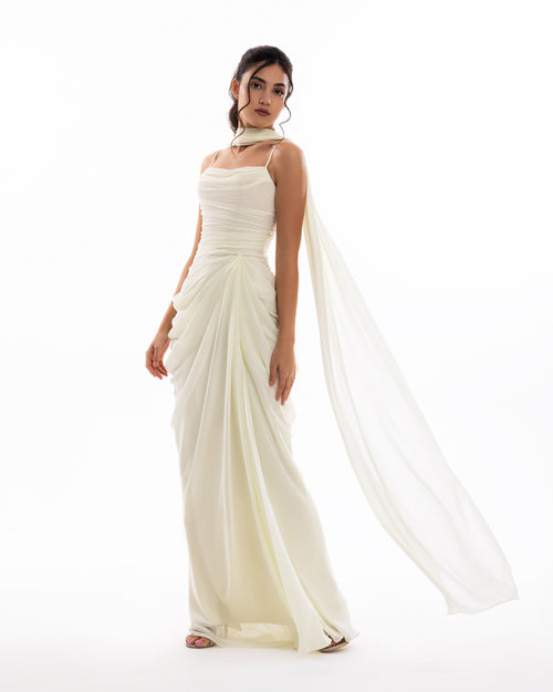 Pearl Ivory Chiffon Draped Gown