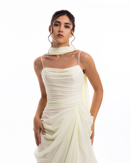 Pearl Ivory Chiffon Draped Gown