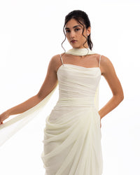 Pearl Ivory Chiffon Draped Gown
