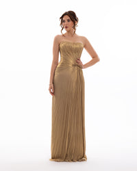 Golden Muse Strapless Pleated Gown