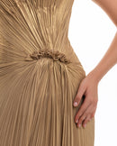 Golden Muse Strapless Pleated Gown