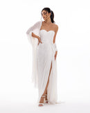 Pearl White Pleated Draped Evening Gown