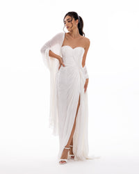 Pearl White Pleated Draped Evening Gown