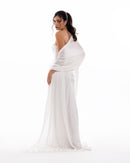 Pearl White Pleated Draped Evening Gown