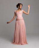 Blush Peach Embellished Chiffon Evening Gown