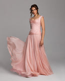 Blush Peach Embellished Chiffon Evening Gown