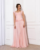 Blush Peach Embellished Chiffon Evening Gown