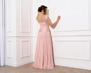 Blush Peach Embellished Chiffon Evening Gown