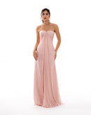 Powder Blush Pleated Strapless Evening Gown
