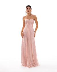 Powder Blush Pleated Strapless Evening Gown
