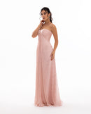 Powder Blush Pleated Strapless Evening Gown