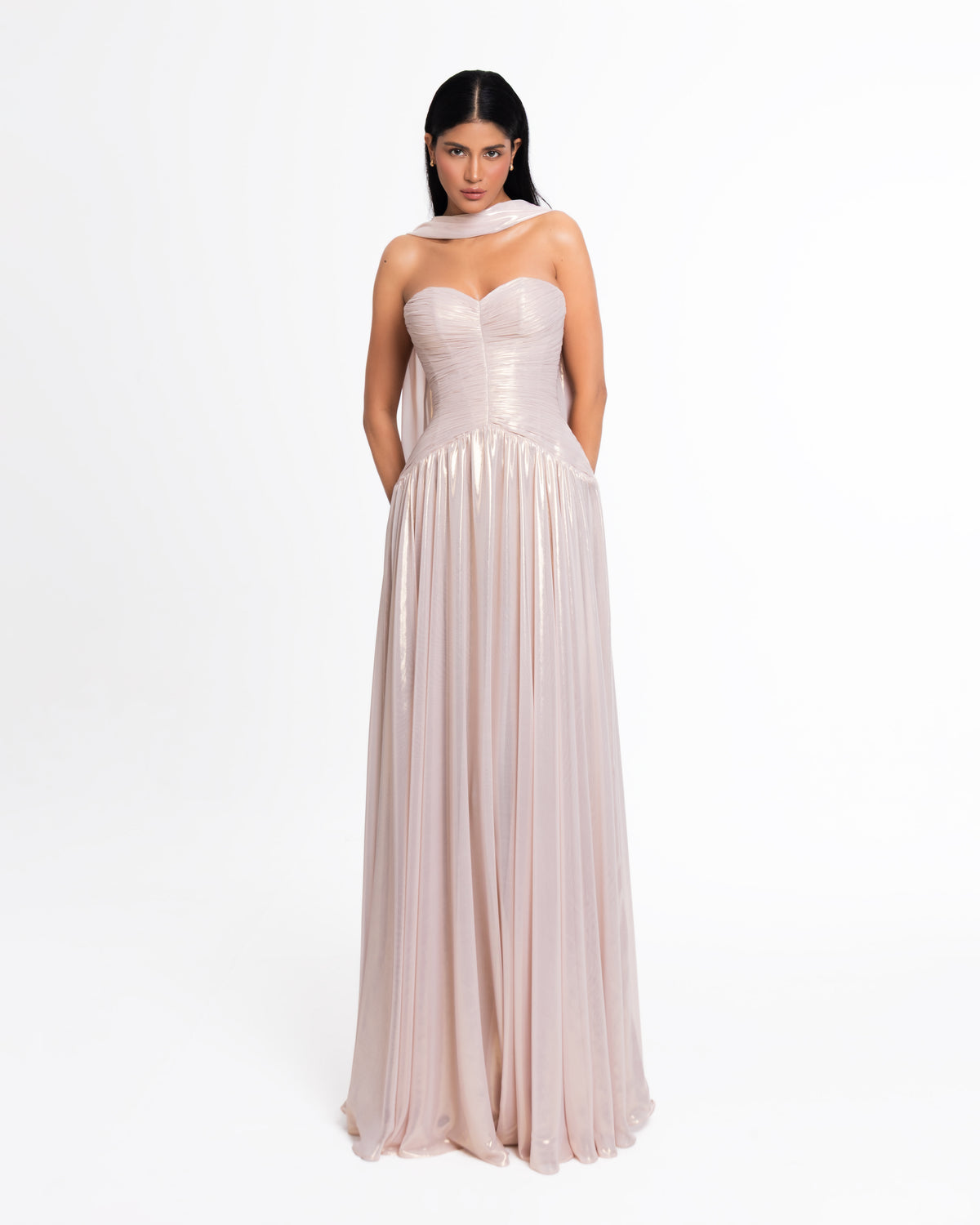 Celeste Metallic Chiffon Evening Gown