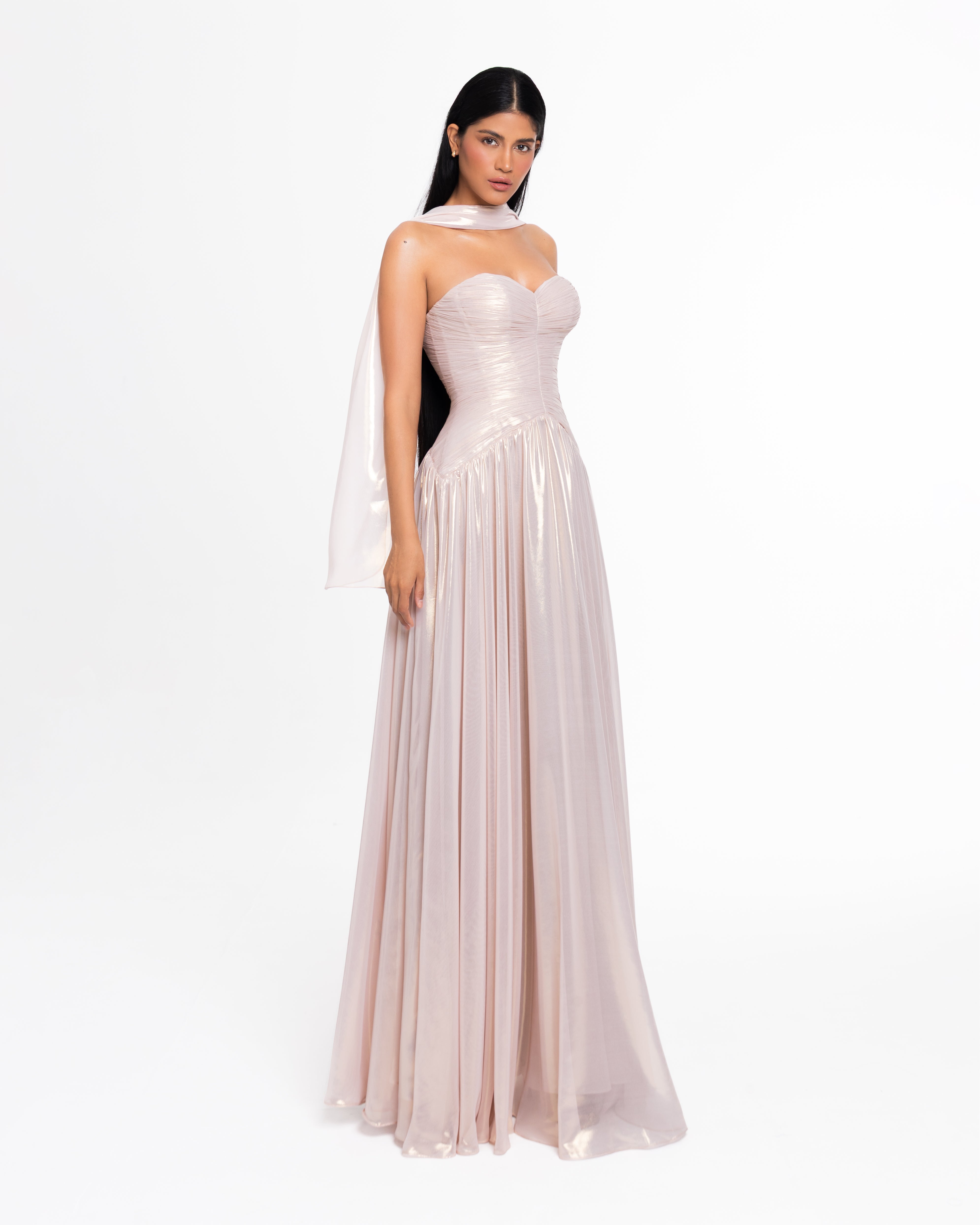 Celeste Metallic Chiffon Evening Gown