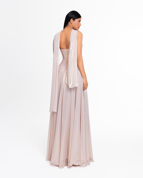Celeste Metallic Chiffon Evening Gown