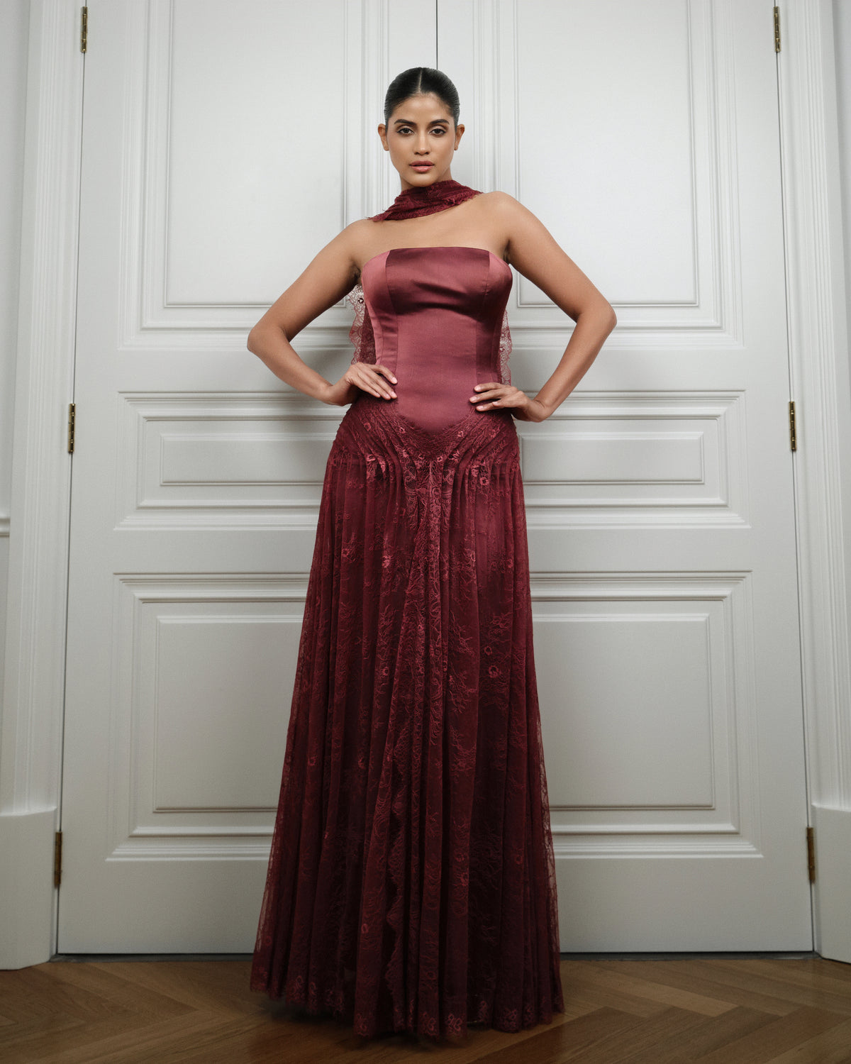 Burgundy Lace Corset Gown