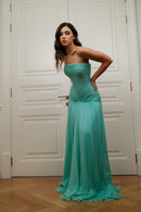 Aqua Draped Pleated Gown