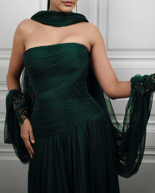 Emerald Draped Chiffon Gown